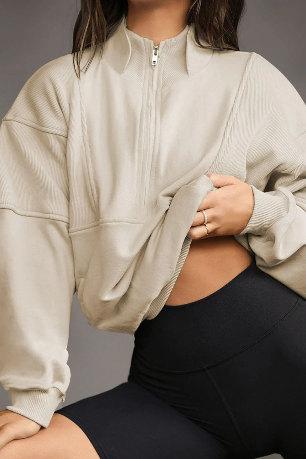 Half Zip Drop Shoulder Long Sleeve Sweatshirt - Image 8