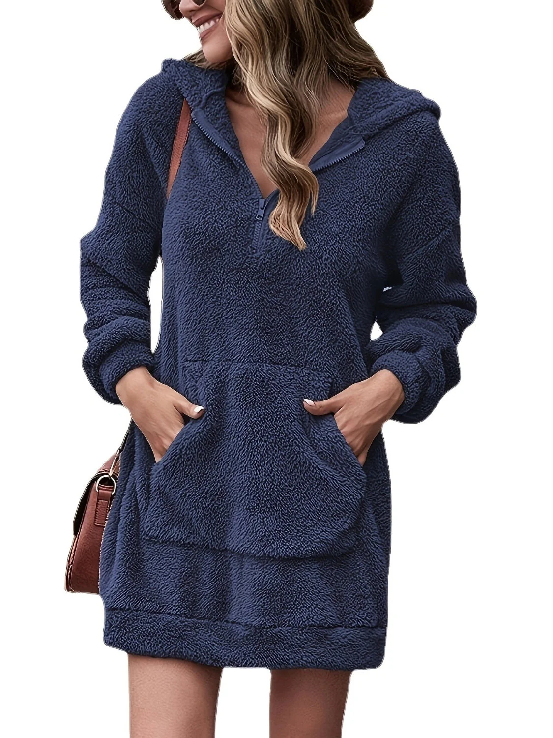 Half Zip Dropped Shoulder Oversized Hoodie - Image 10
