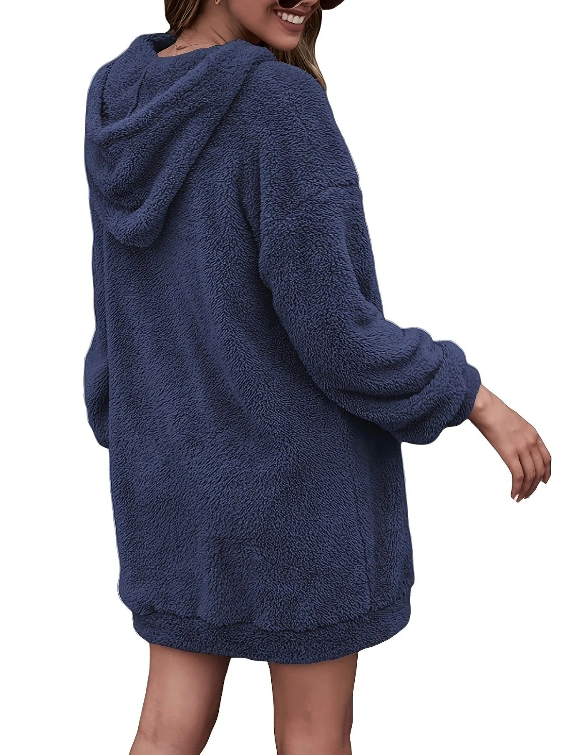 Half Zip Dropped Shoulder Oversized Hoodie - Image 11