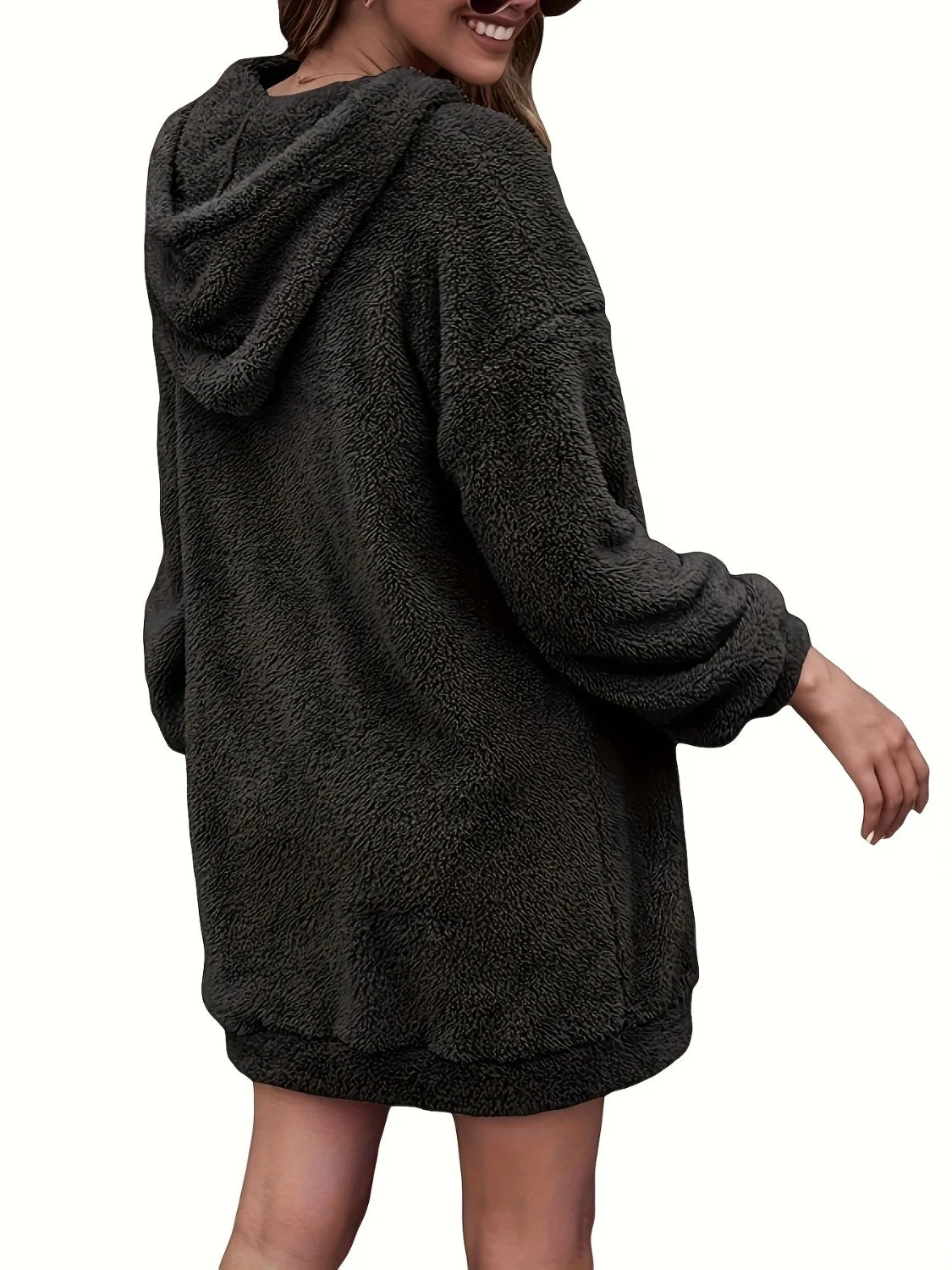 Half Zip Dropped Shoulder Oversized Hoodie - Image 2