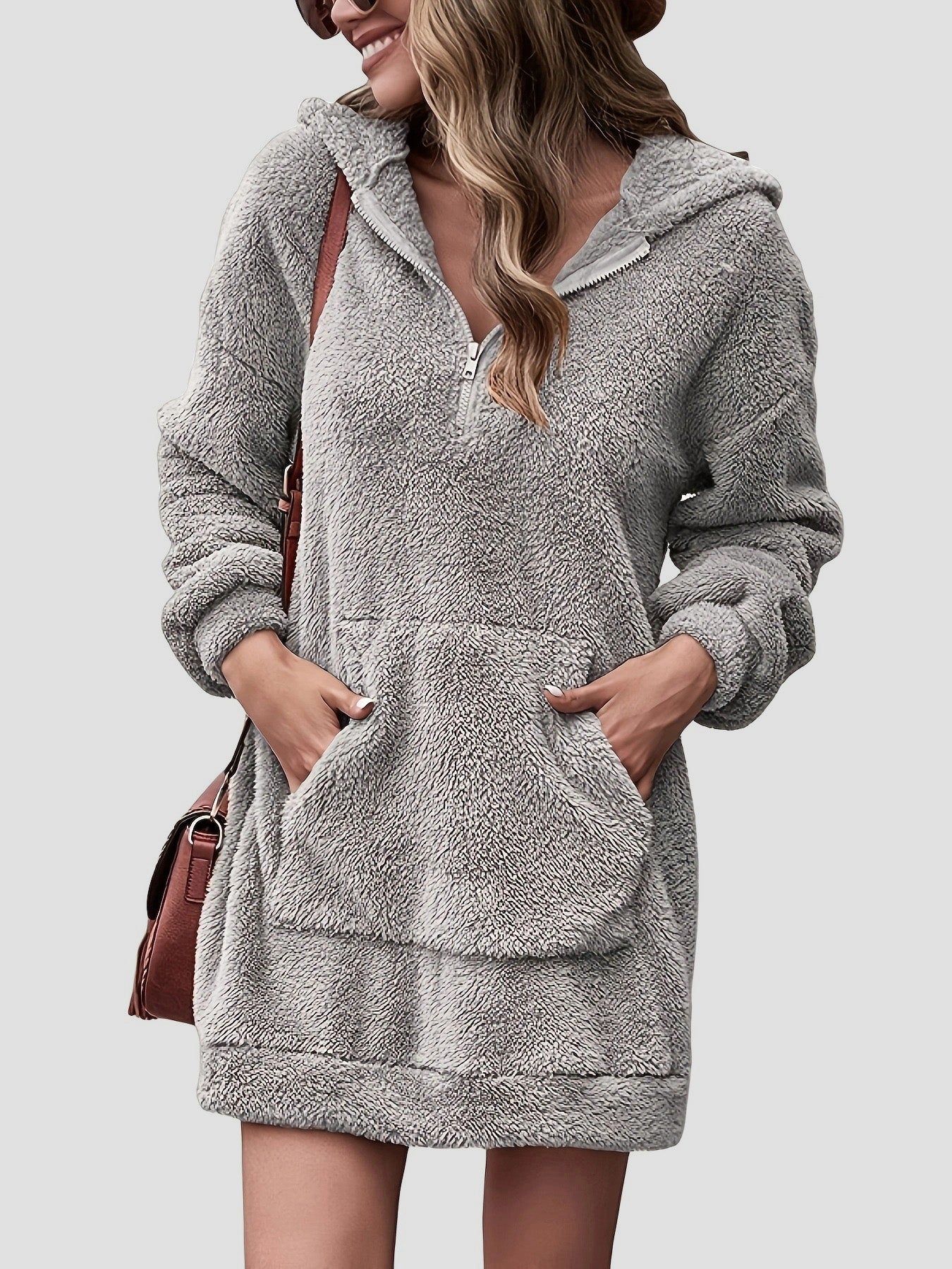 Half Zip Dropped Shoulder Oversized Hoodie - Image 4