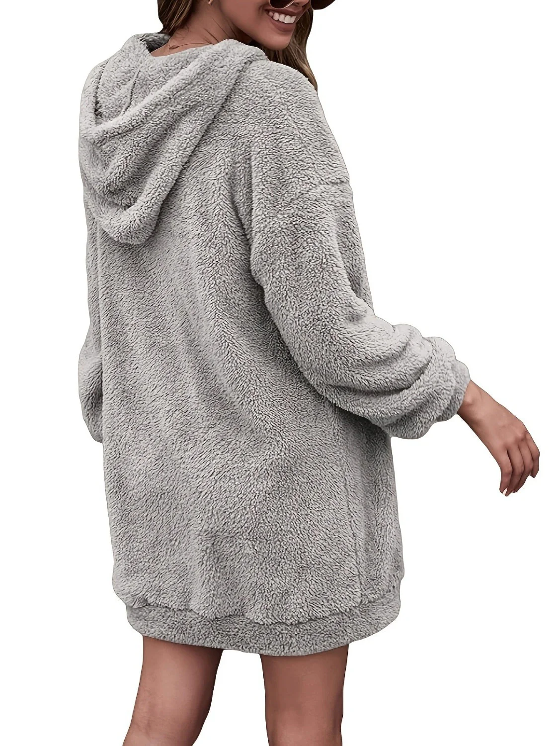 Half Zip Dropped Shoulder Oversized Hoodie - Image 5
