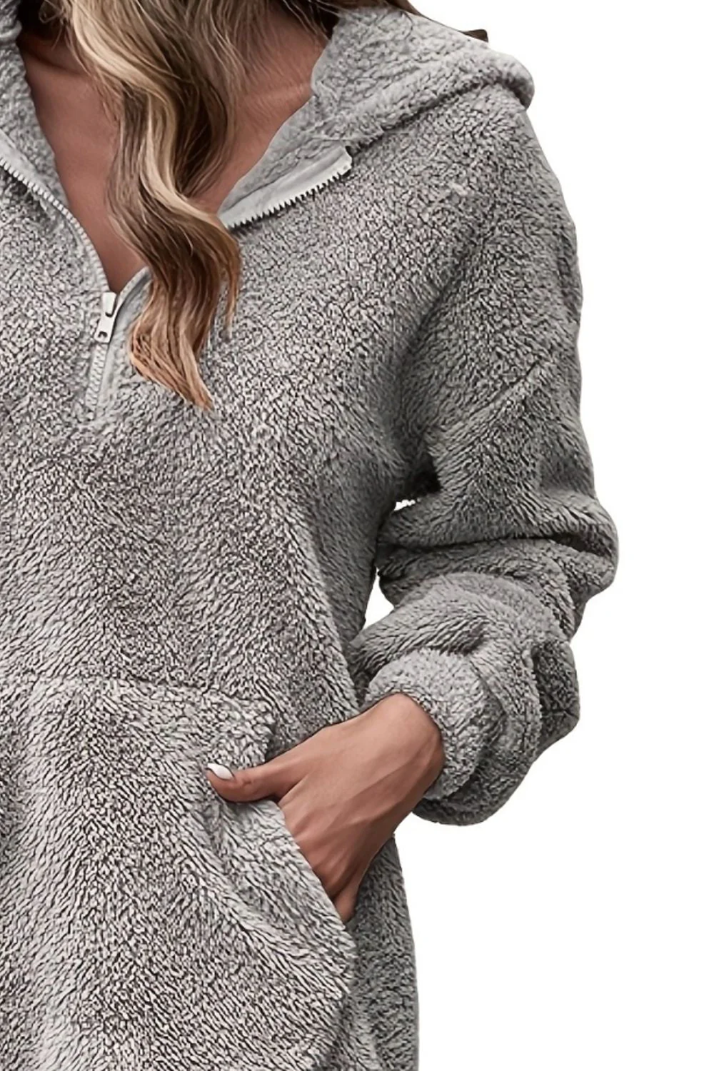 Half Zip Dropped Shoulder Oversized Hoodie - Image 6