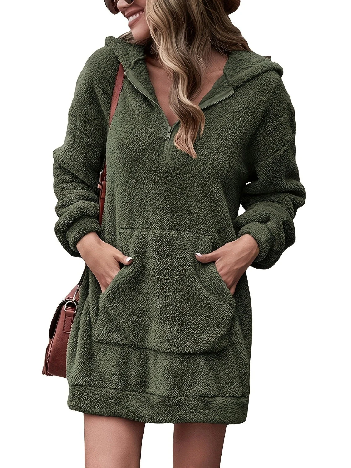 Half Zip Dropped Shoulder Oversized Hoodie - Image 7