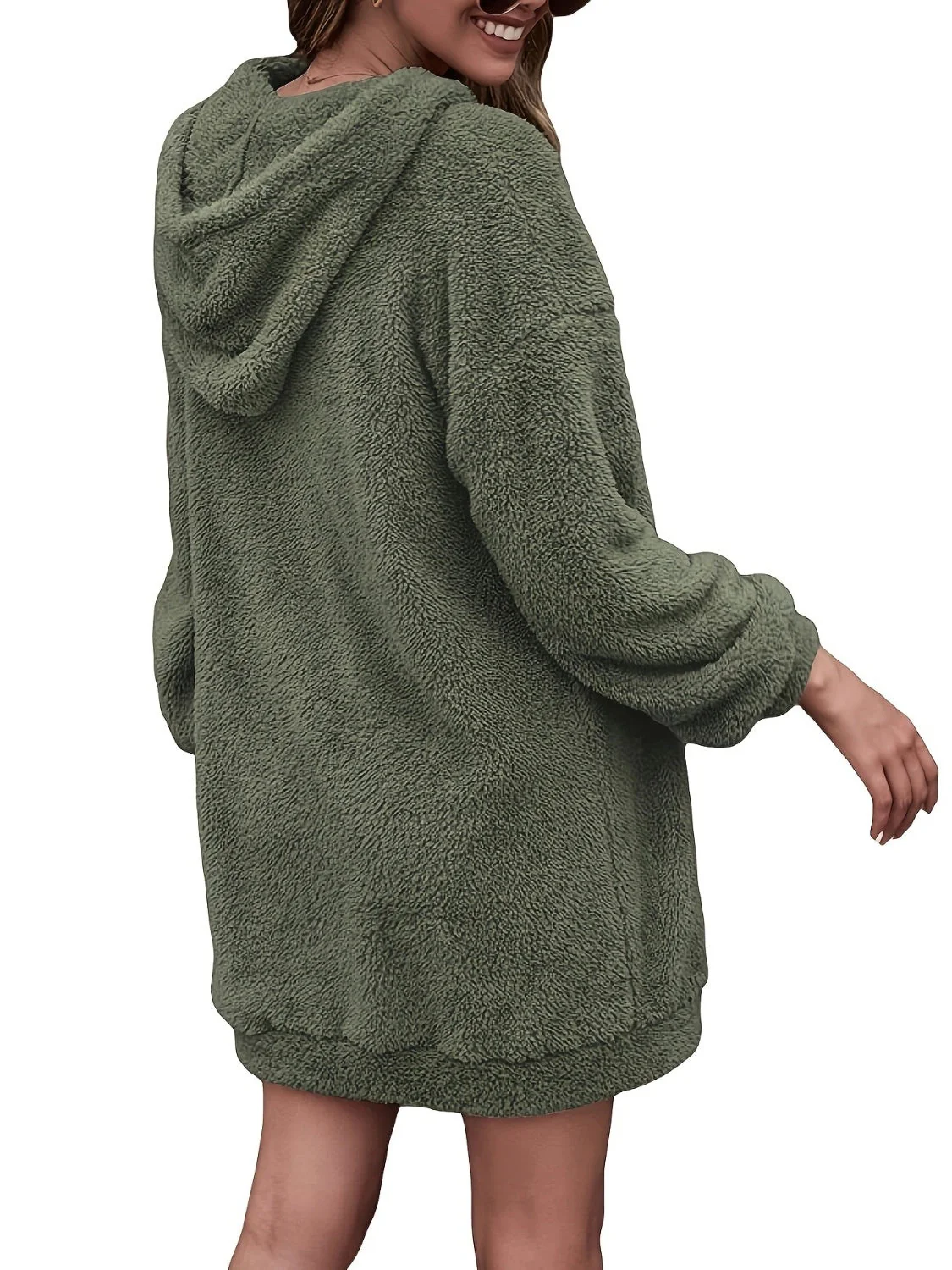 Half Zip Dropped Shoulder Oversized Hoodie - Image 8