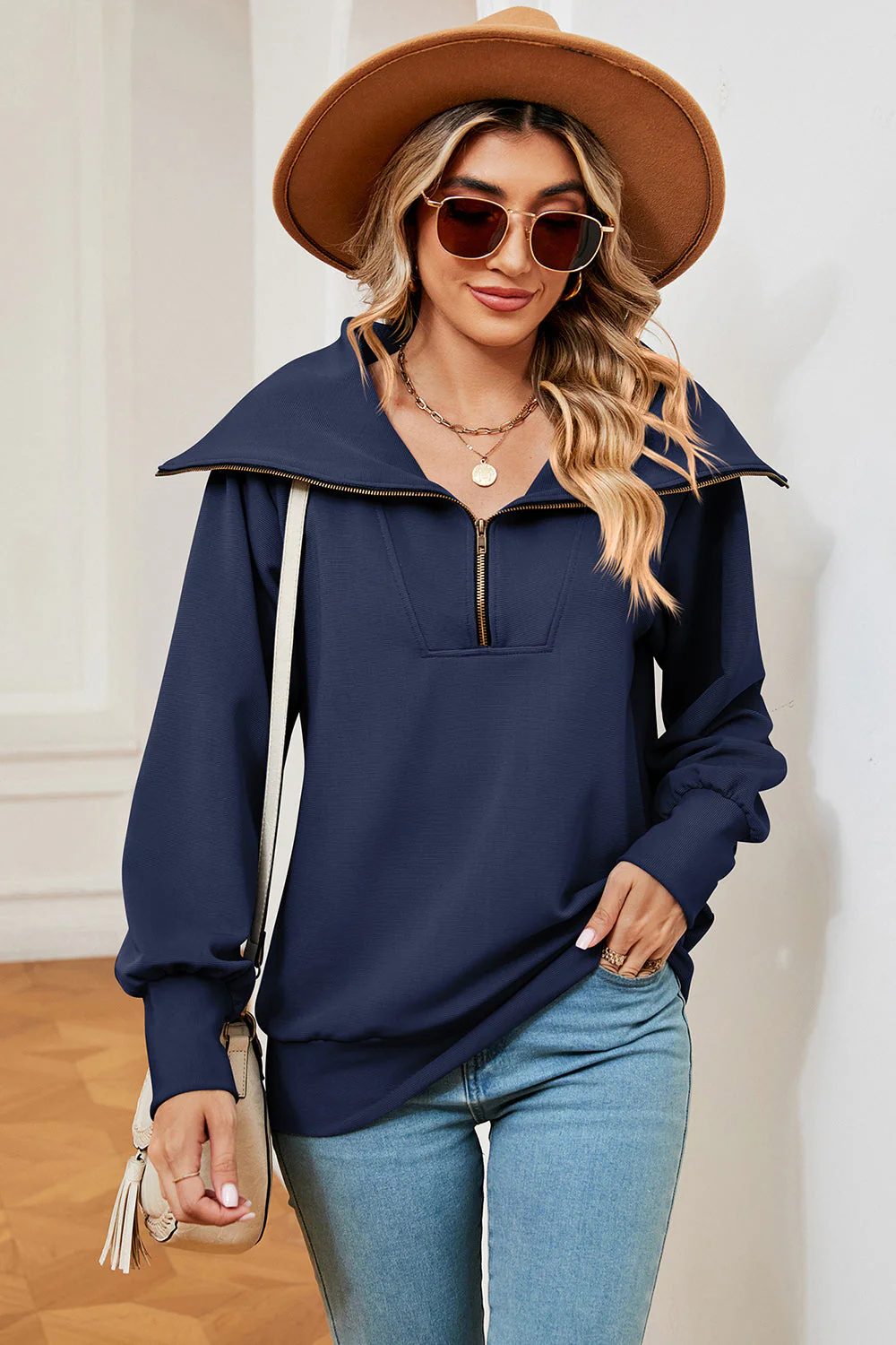 Half Zip Lantern Sleeve Sweatshirt - Image 11
