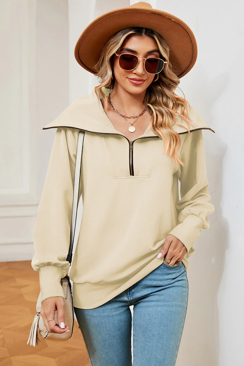 Half Zip Lantern Sleeve Sweatshirt - Image 21