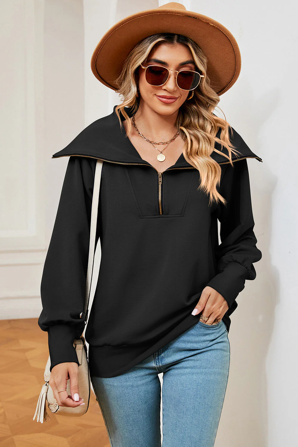 Half Zip Lantern Sleeve Sweatshirt - Image 5