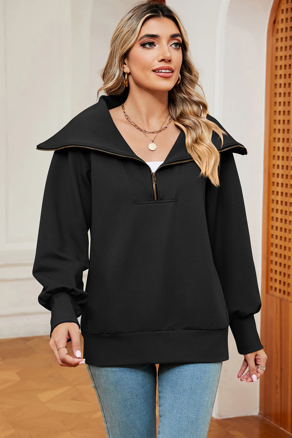 Half Zip Lantern Sleeve Sweatshirt - Image 7