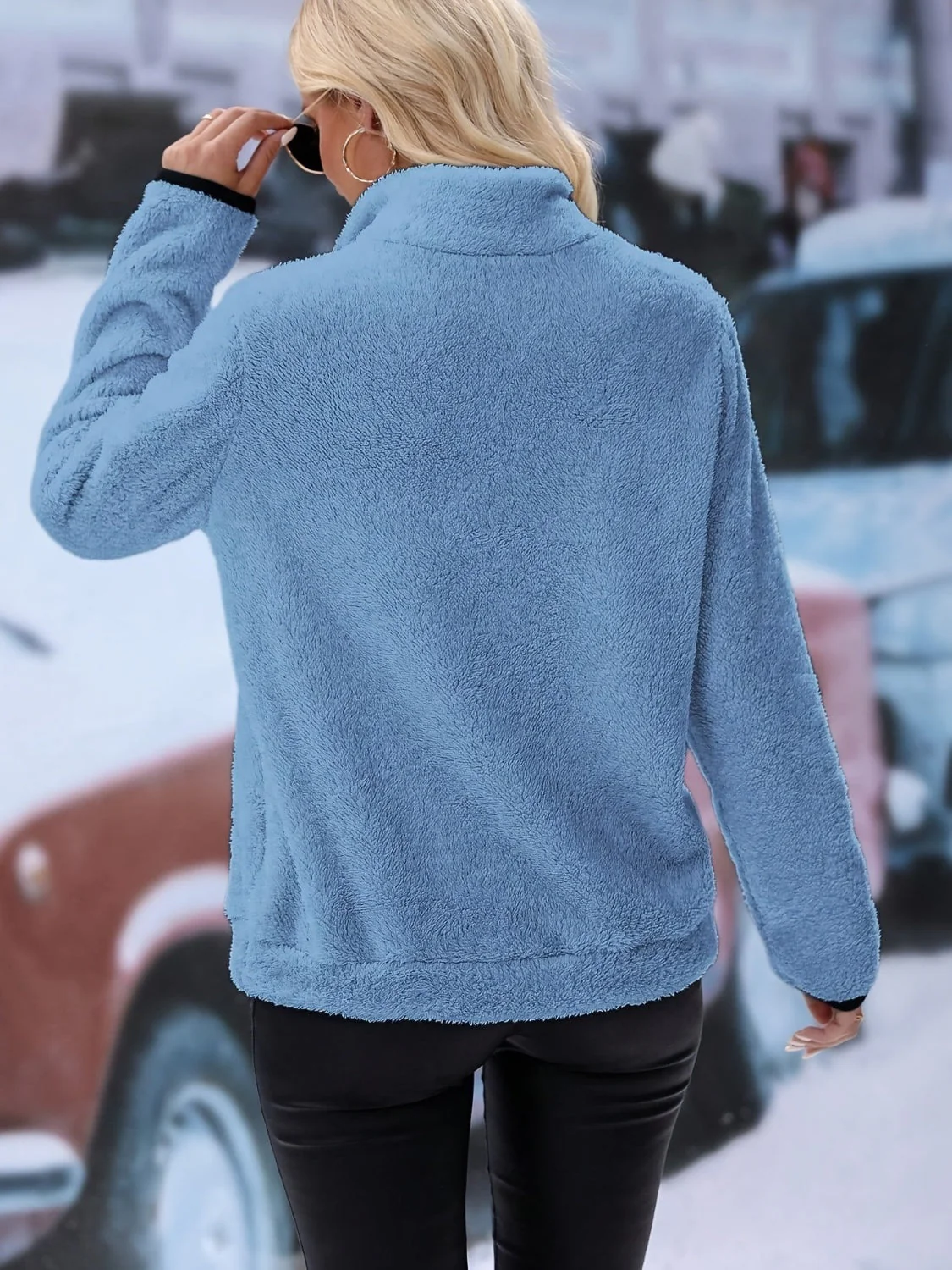 Half Zip Long Sleeve Furry Sweatshirt - Image 11