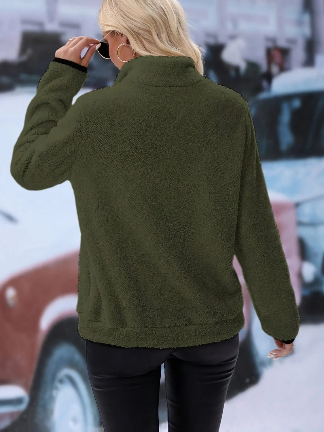 Half Zip Long Sleeve Furry Sweatshirt - Image 16