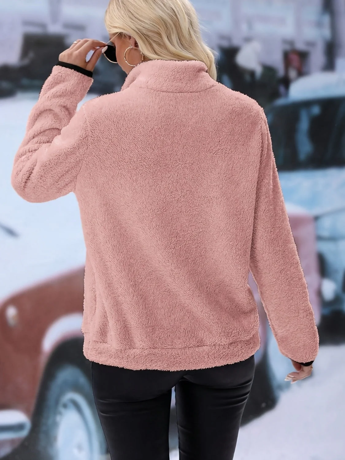 Half Zip Long Sleeve Furry Sweatshirt - Image 21