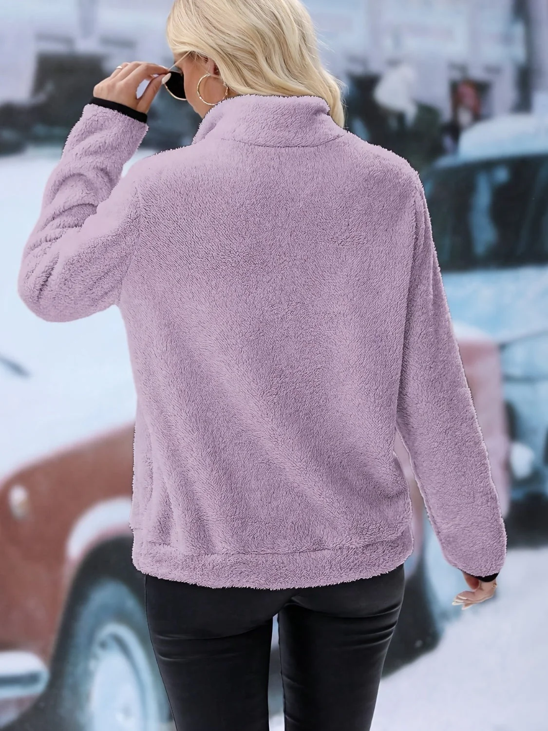Half Zip Long Sleeve Furry Sweatshirt - Image 25