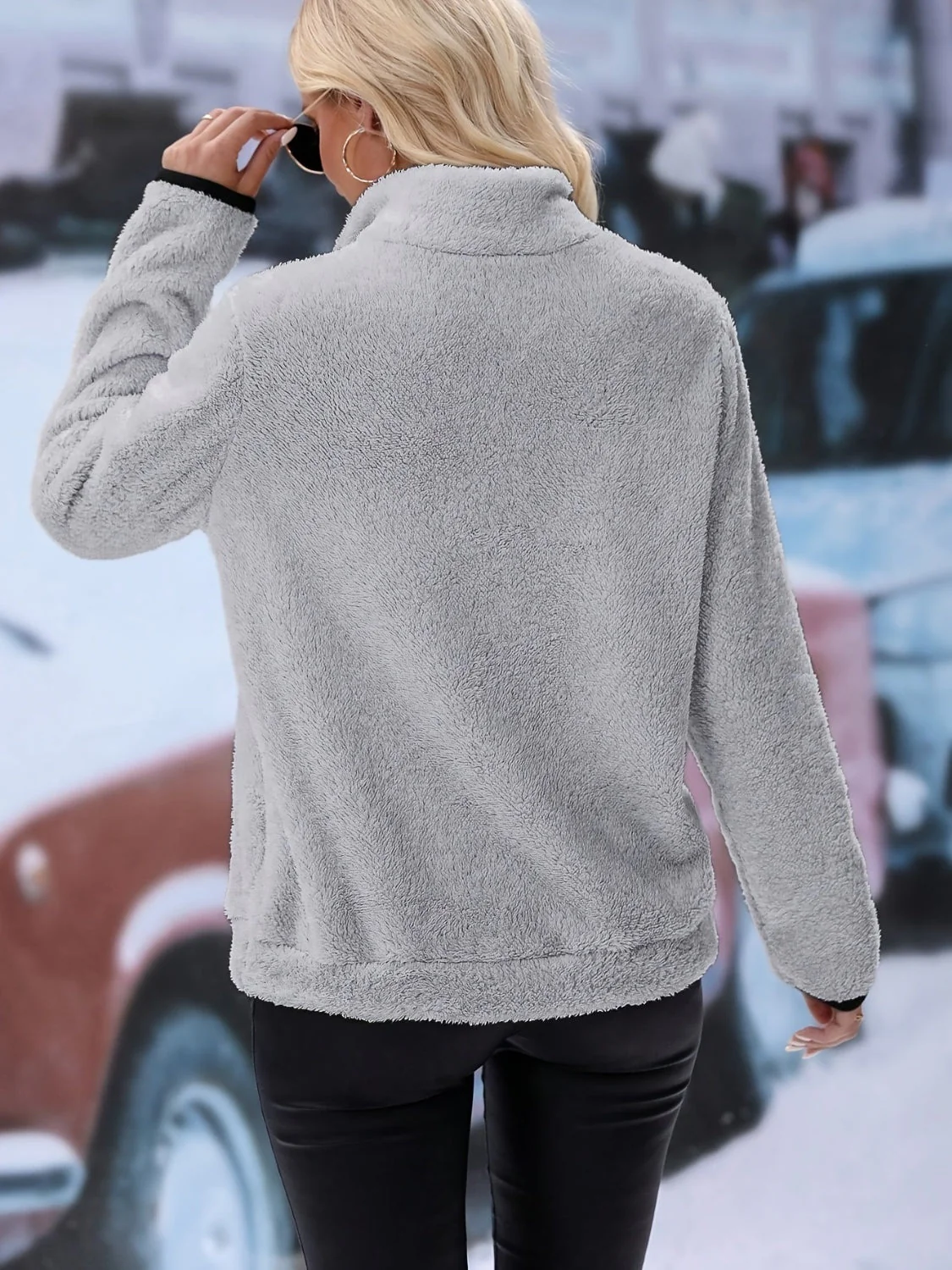 Half Zip Long Sleeve Furry Sweatshirt - Image 3