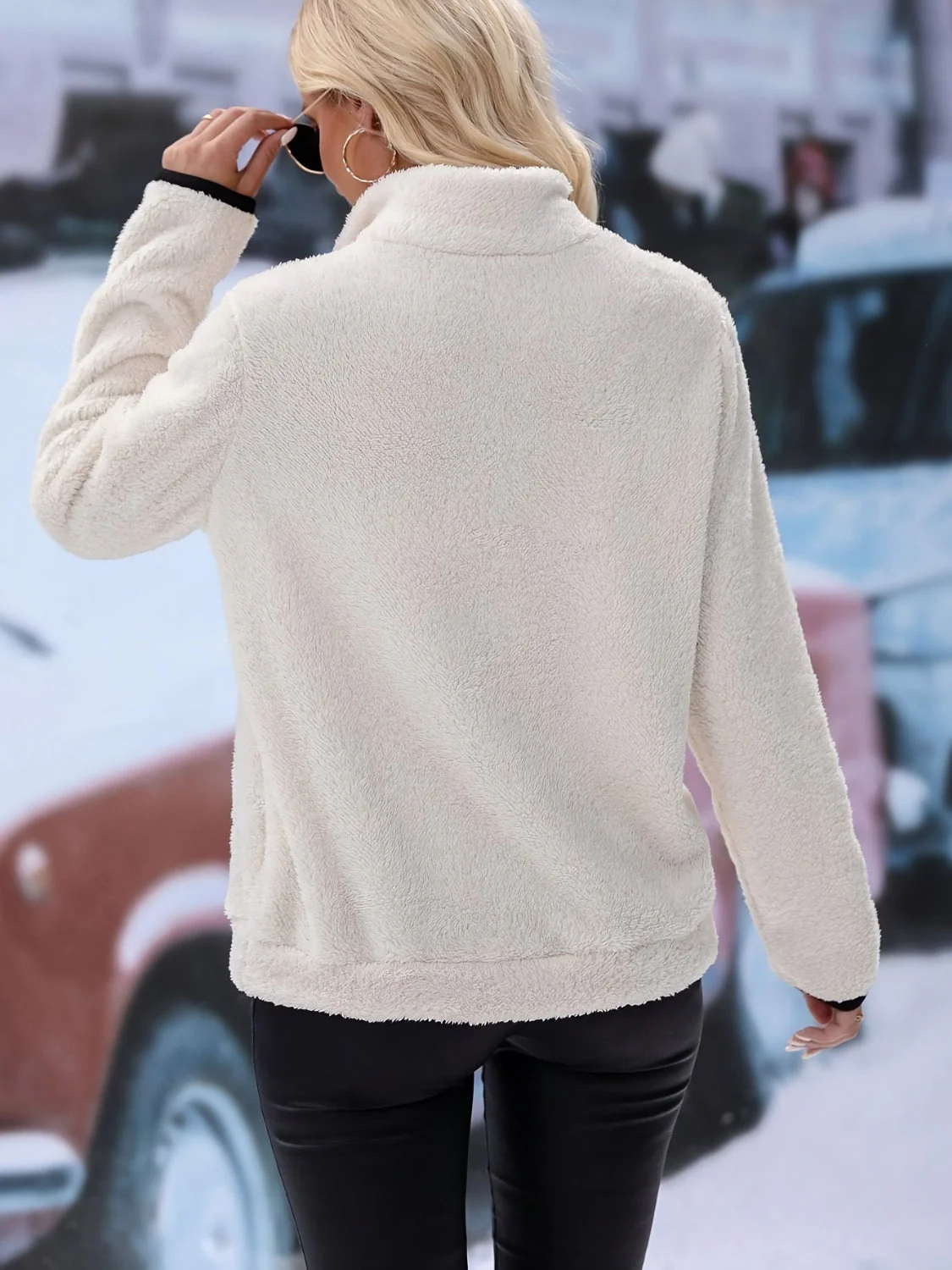 Half Zip Long Sleeve Furry Sweatshirt - Image 7