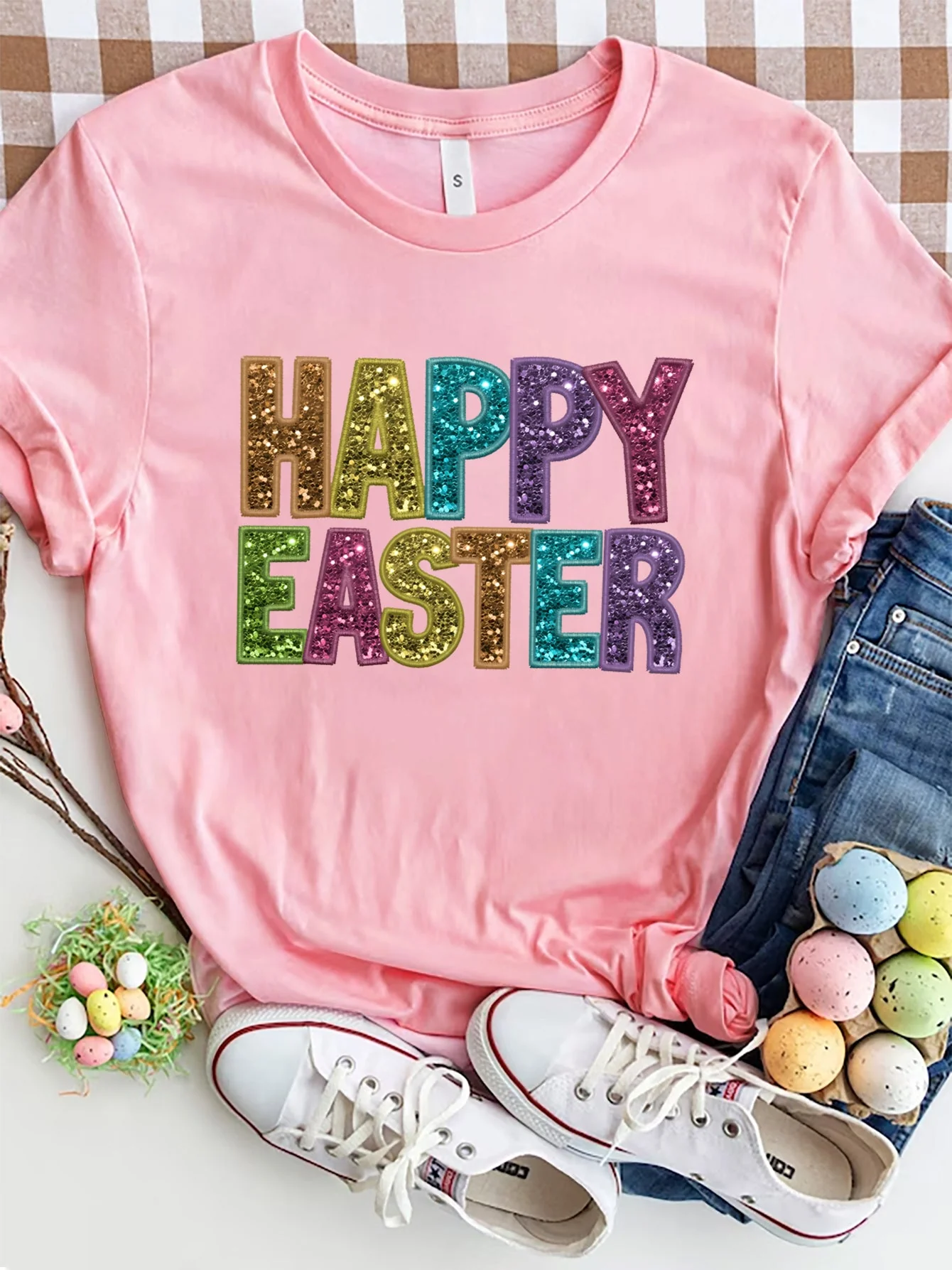 HAPPY EASTER Round Neck Short Sleeve T-Shirt - Image 4