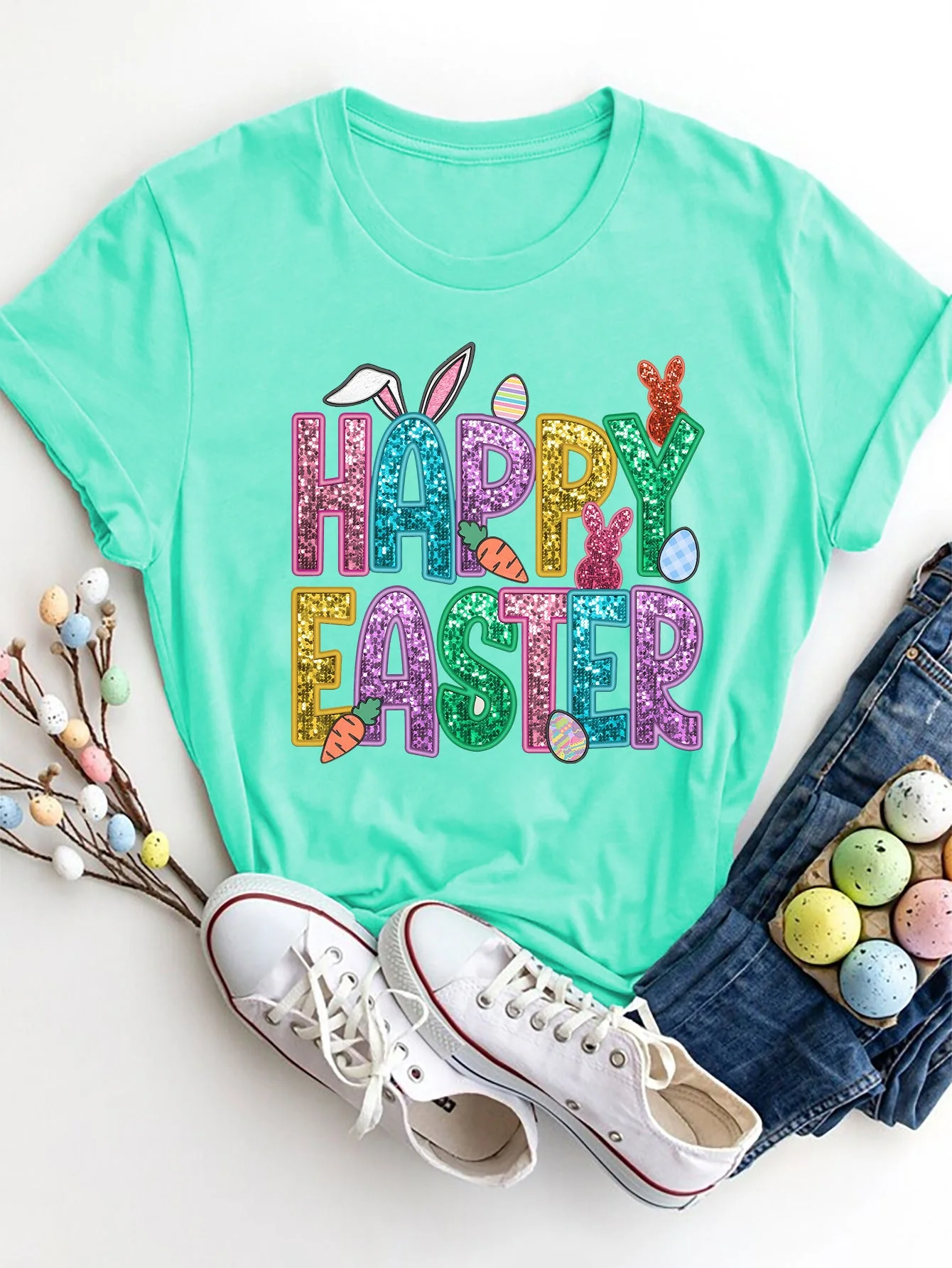 HAPPY EASTER Round Neck Short Sleeve T-Shirt - Image 10