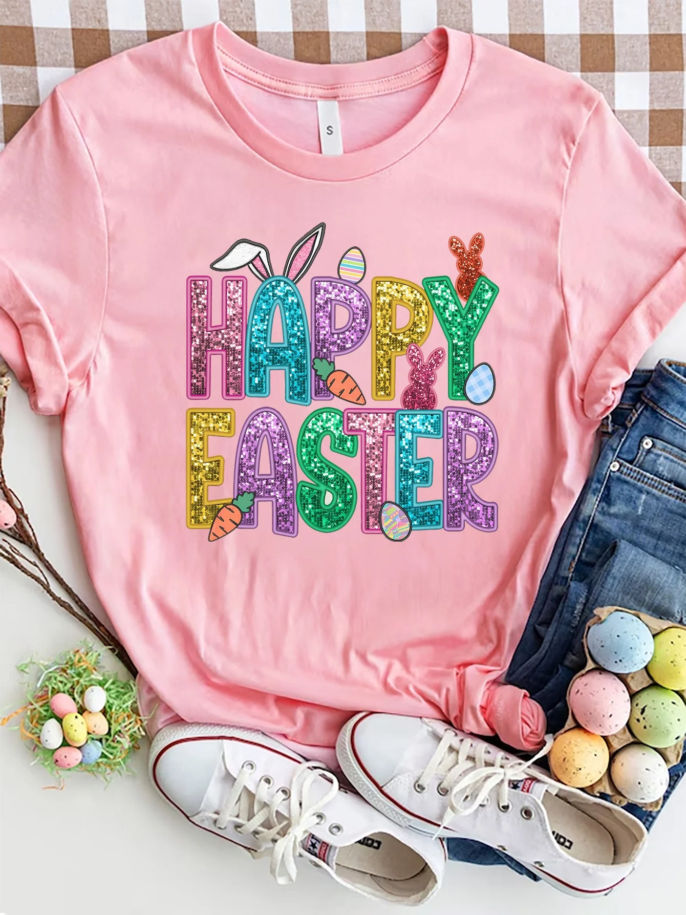 HAPPY EASTER Round Neck Short Sleeve T-Shirt - Image 7