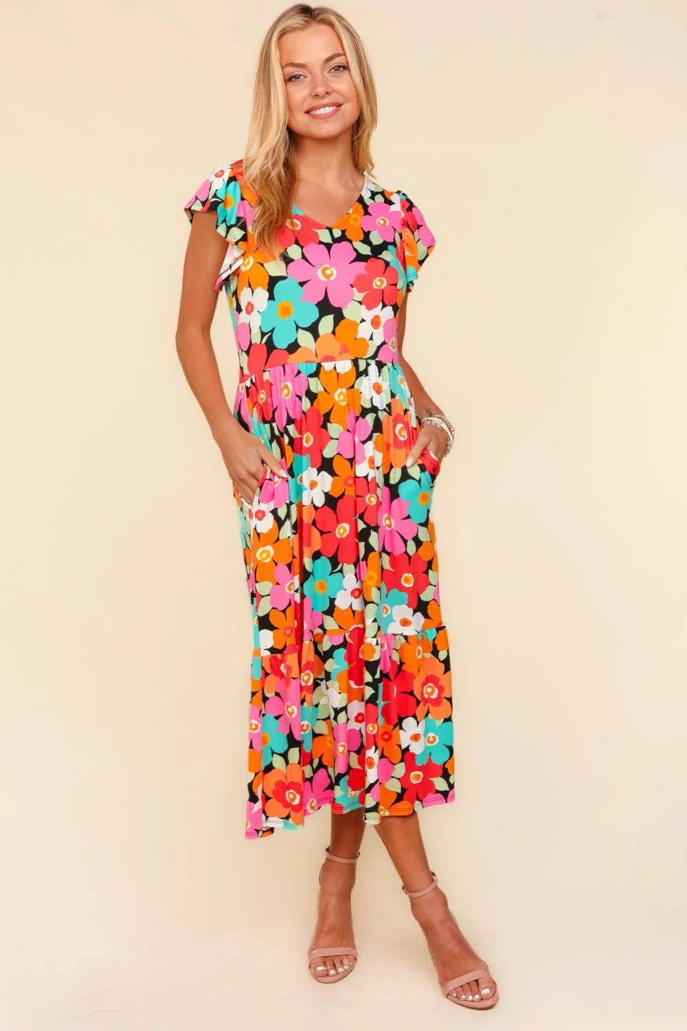 Haptics Floral Midi Dress with Side Pockets - Image 3