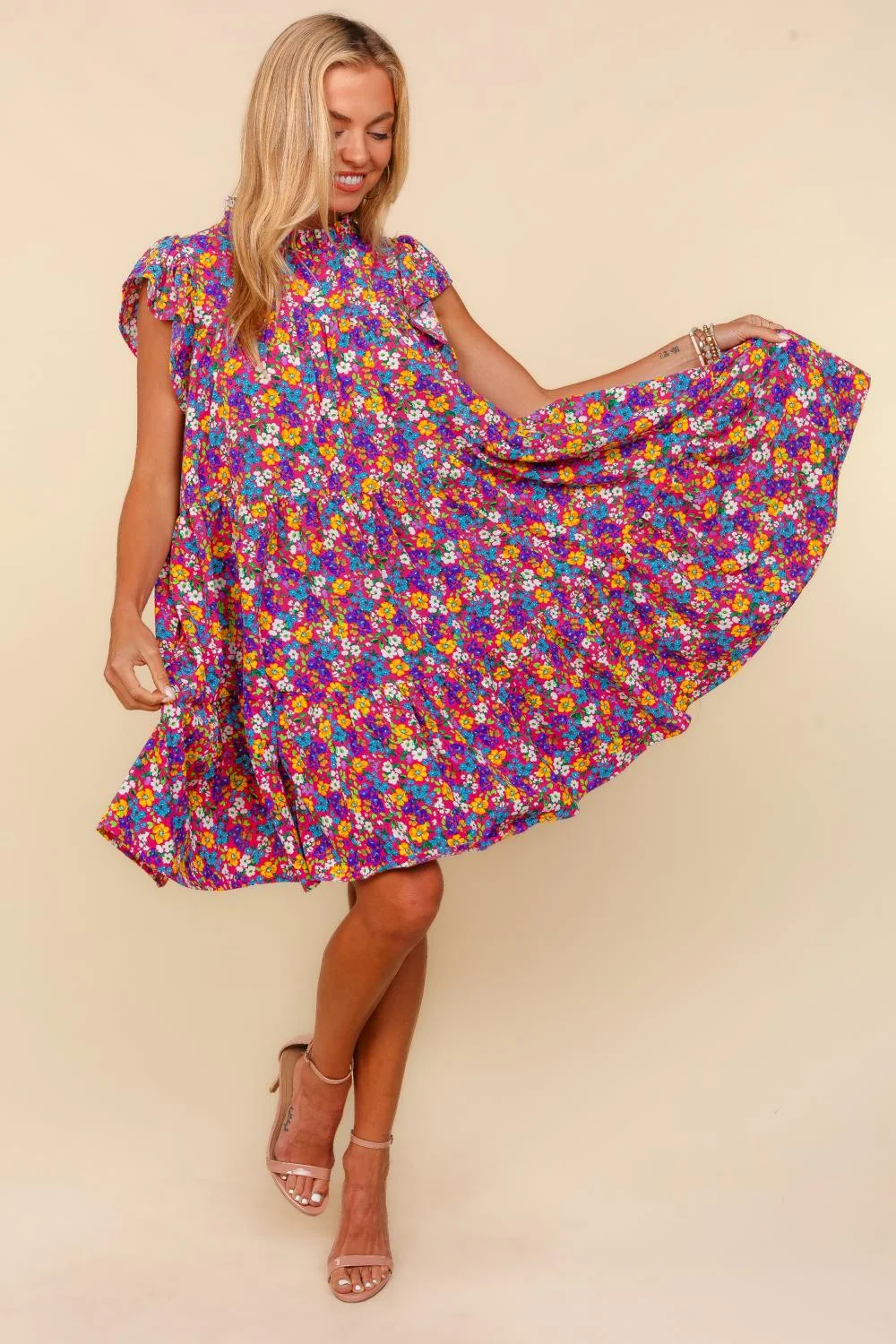 Haptics Frilled Mock Neck Ditsy Floral Dress - Image 3