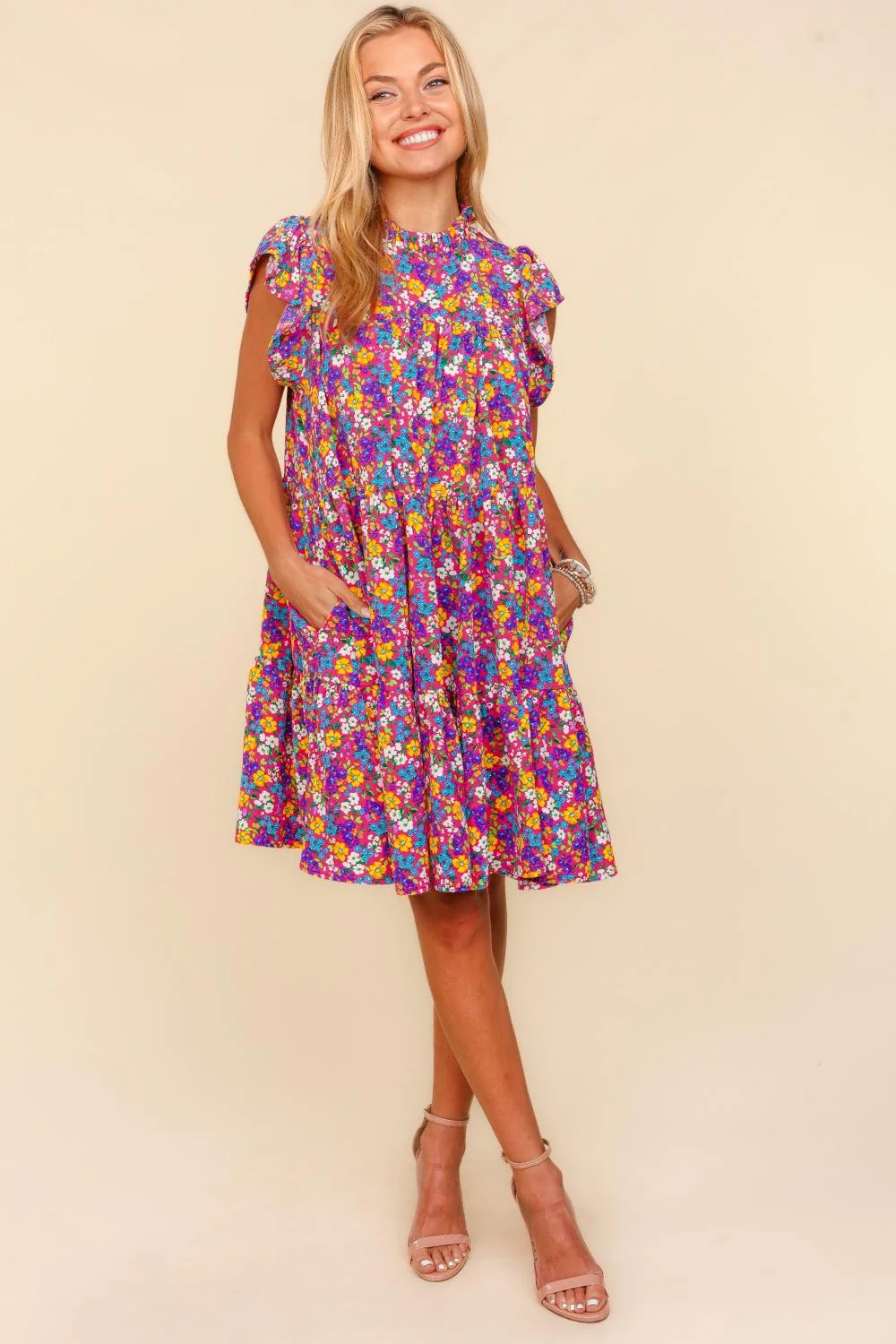 Haptics Frilled Mock Neck Ditsy Floral Dress - Image 4
