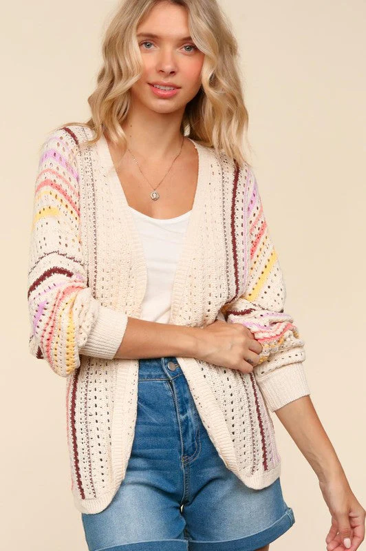 Haptics Full Size Striped Crochet Open Front Cardigan - Image 5