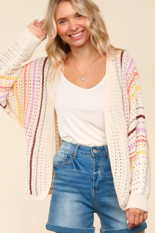 Haptics Full Size Striped Crochet Open Front Cardigan - Image 6