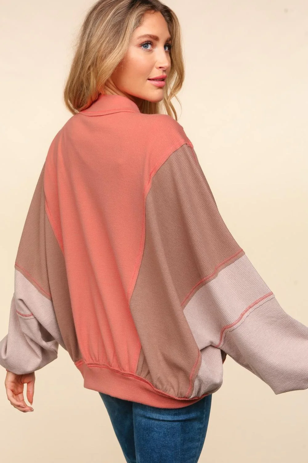 Haptics Zip Up Color Block Bomber Jacket with Side Pockets - Image 2
