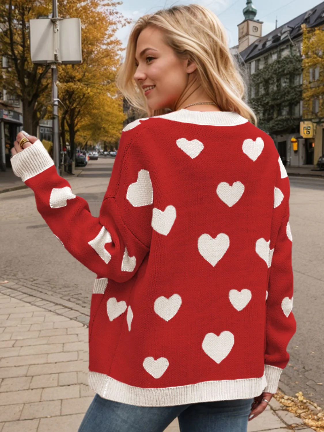 Heart Button Up Dropped Shoulder Long Sleeve Cardigan - Image 10