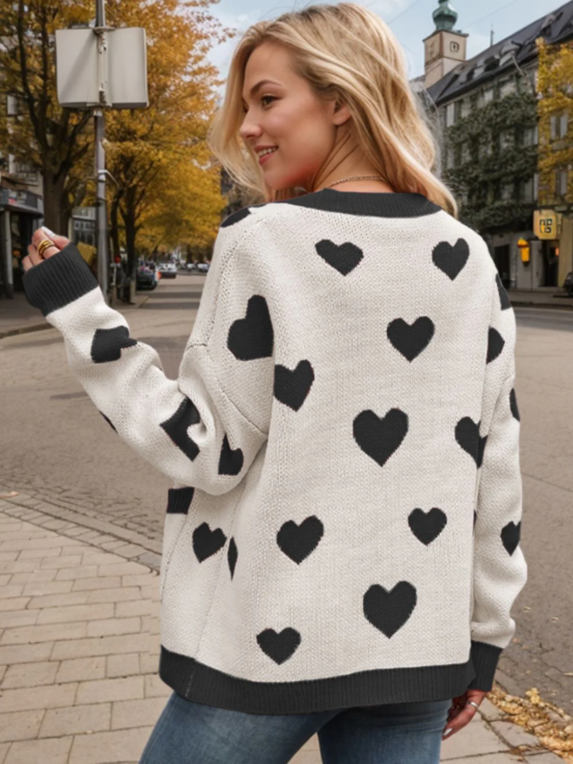 Heart Button Up Dropped Shoulder Long Sleeve Cardigan - Image 16