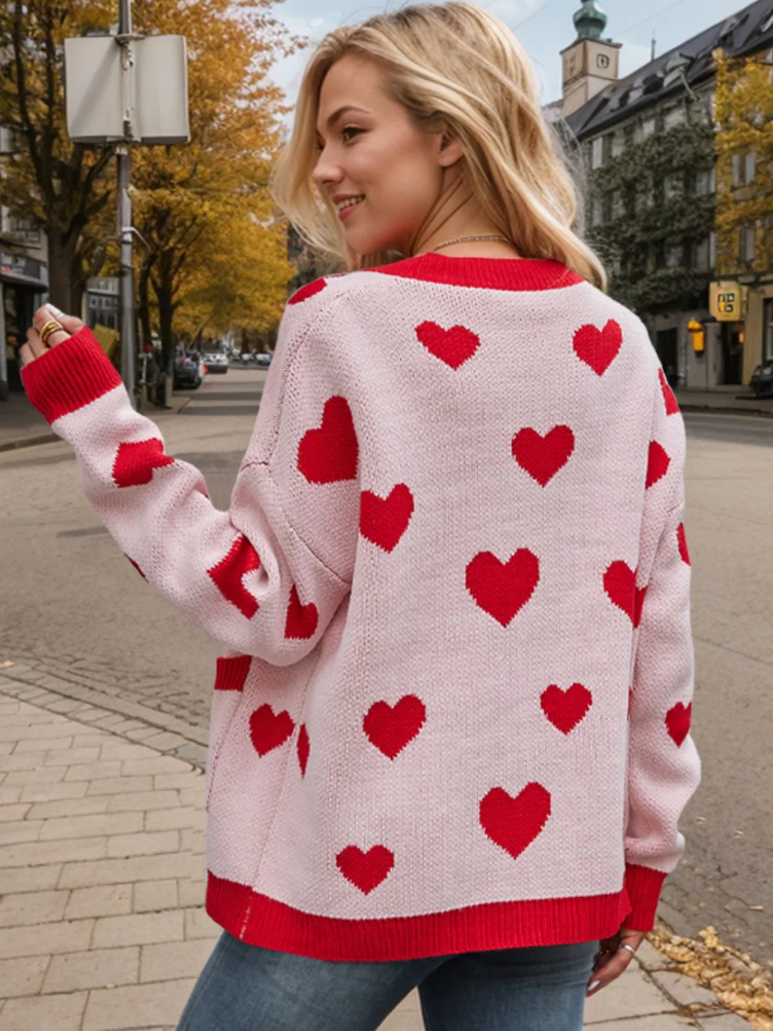 Heart Button Up Dropped Shoulder Long Sleeve Cardigan - Image 2