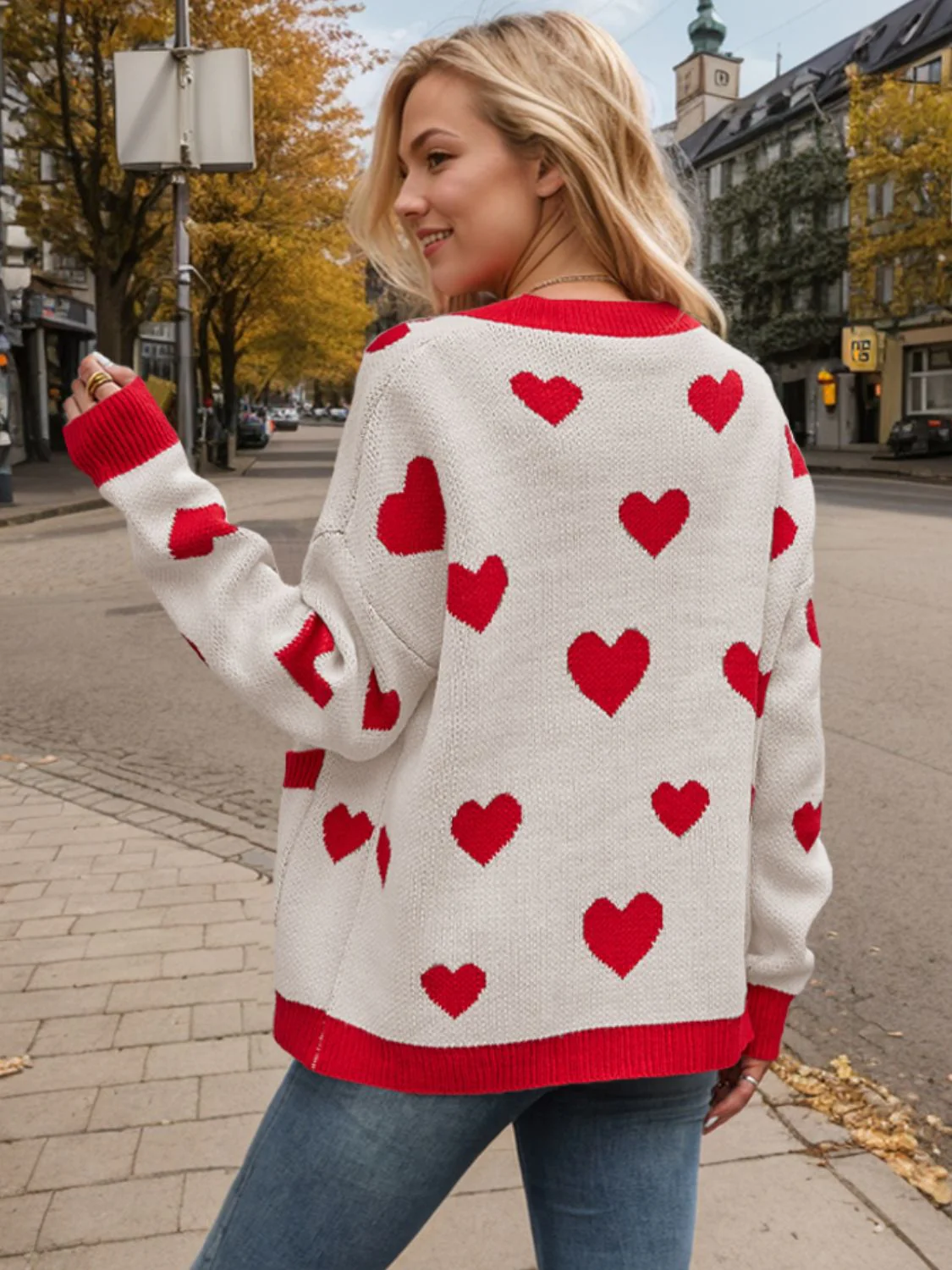 Heart Button Up Dropped Shoulder Long Sleeve Cardigan - Image 7