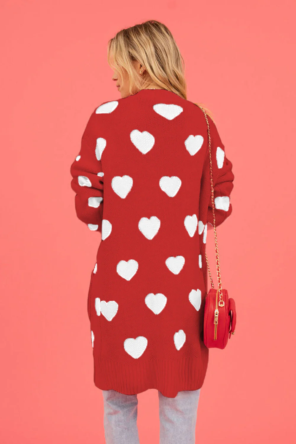 Heart Graphic Open Front Cardigan with Pockets - Image 10