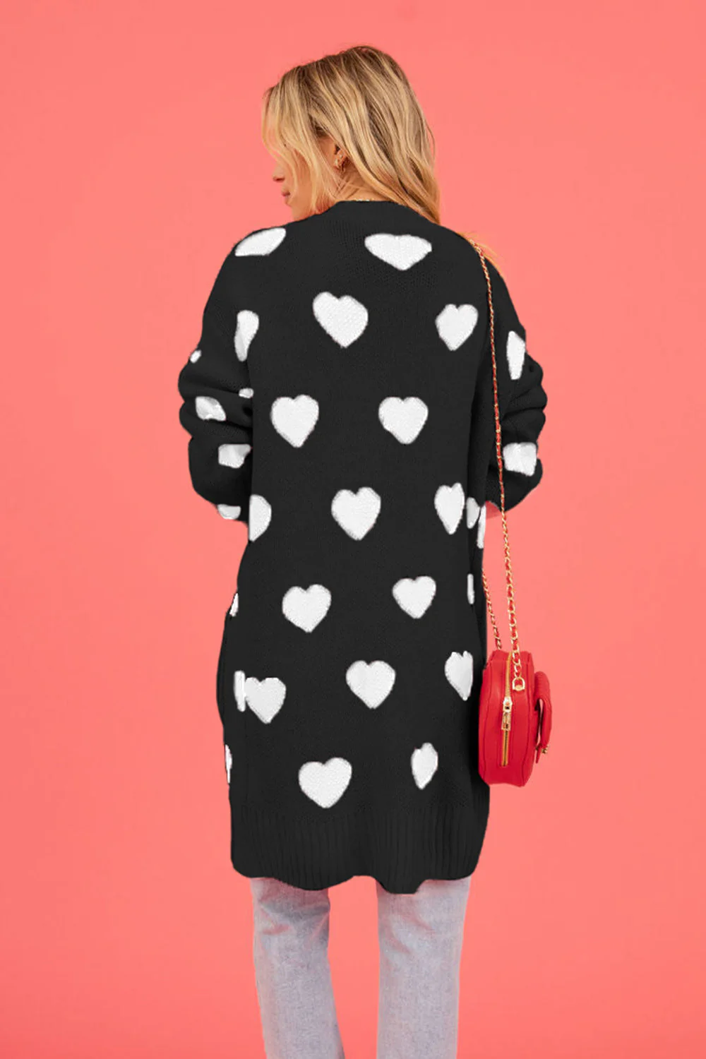 Heart Graphic Open Front Cardigan with Pockets - Image 15