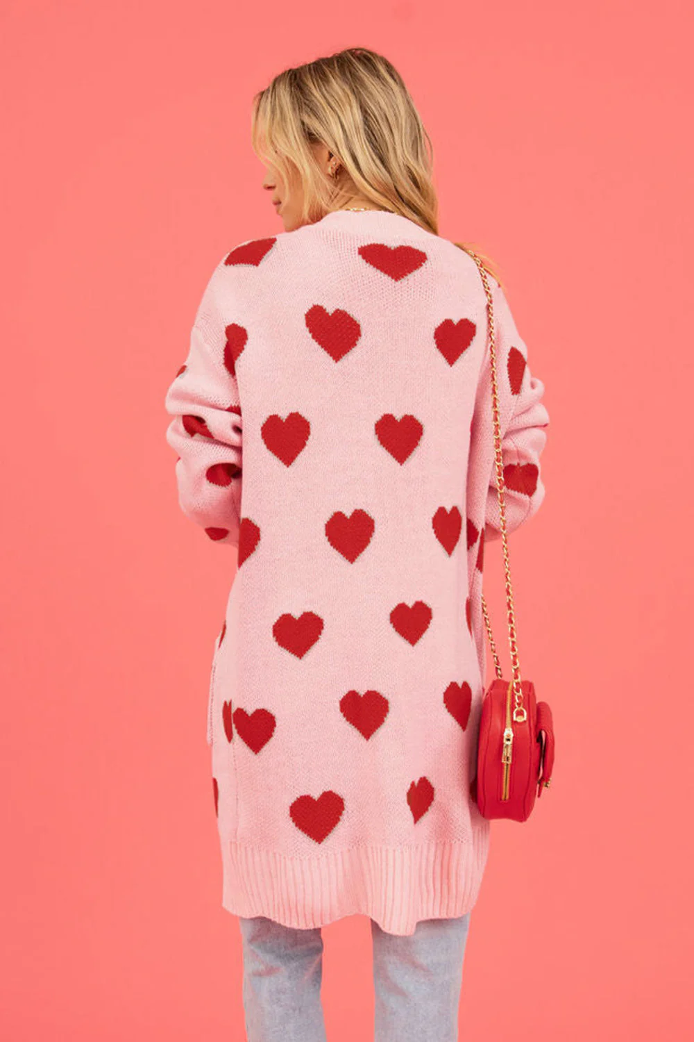 Heart Graphic Open Front Cardigan with Pockets - Image 20