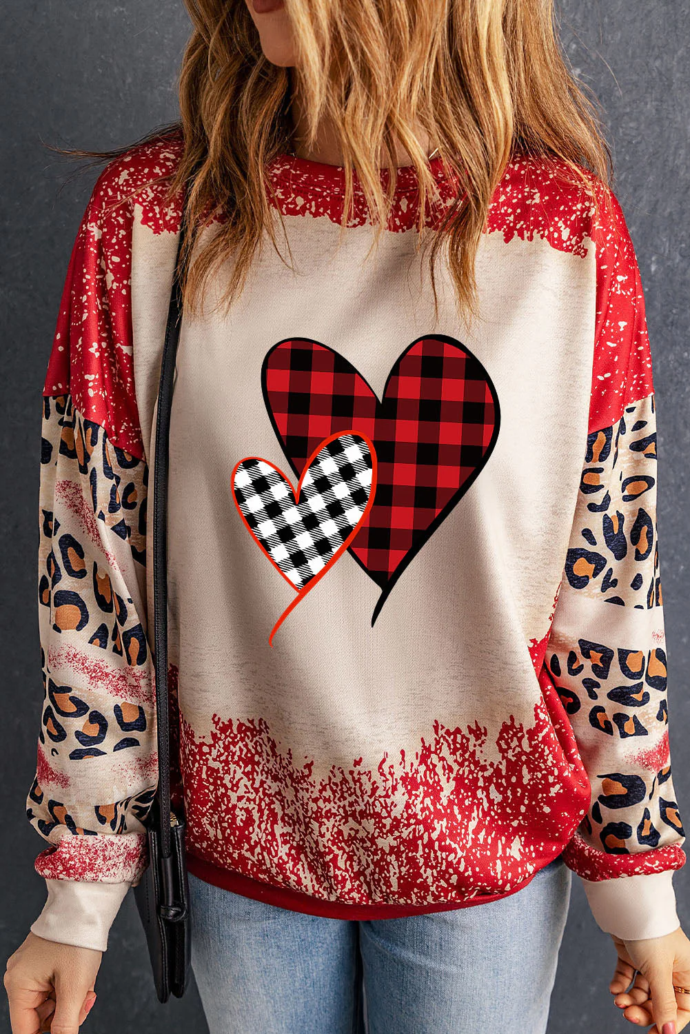 Heart Leopard Round Neck Sweatshirt - Image 3