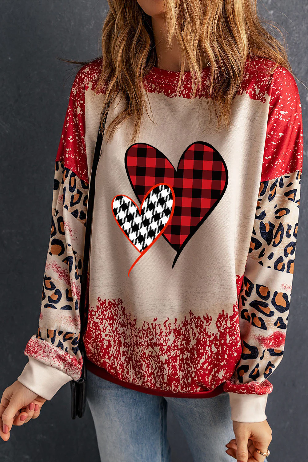Heart Leopard Round Neck Sweatshirt - Image 4