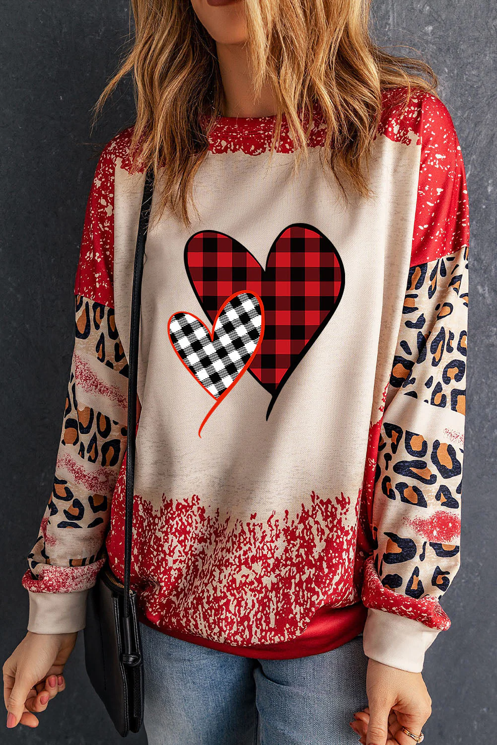 Heart Leopard Round Neck Sweatshirt - Image 5