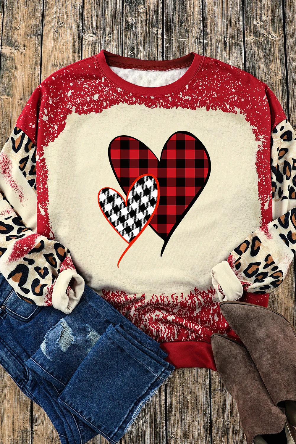 Heart Leopard Round Neck Sweatshirt - Image 6