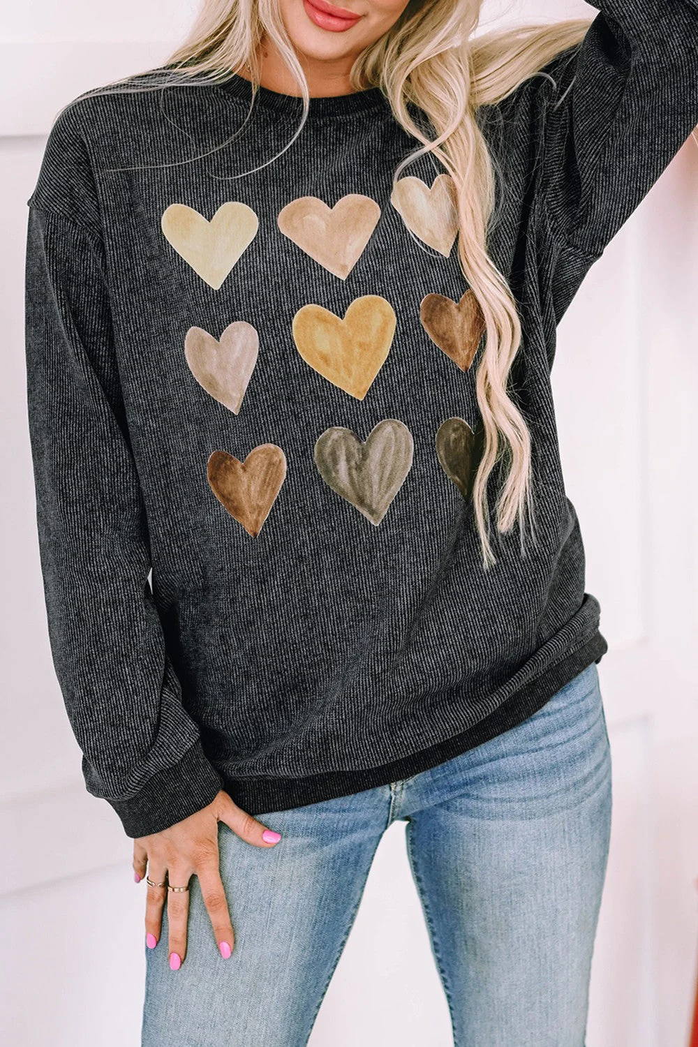 Heart Round Neck Dropped Shoulder Sweatshirt - Image 5