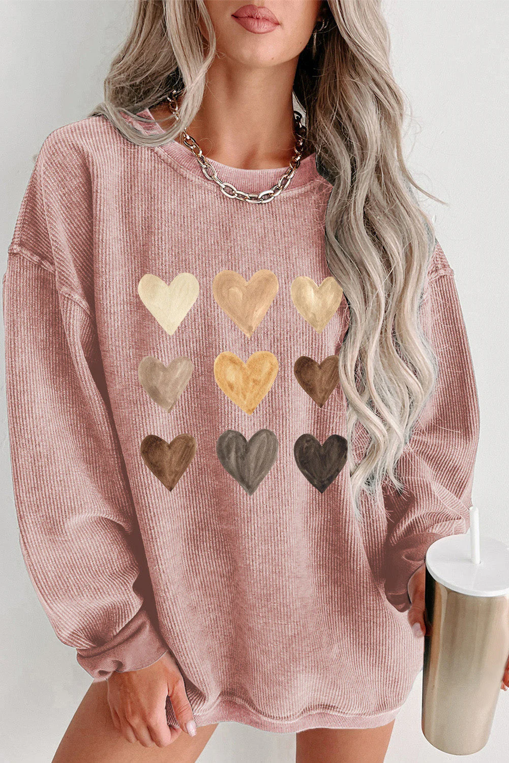 Heart Round Neck Dropped Shoulder Sweatshirt - Image 6