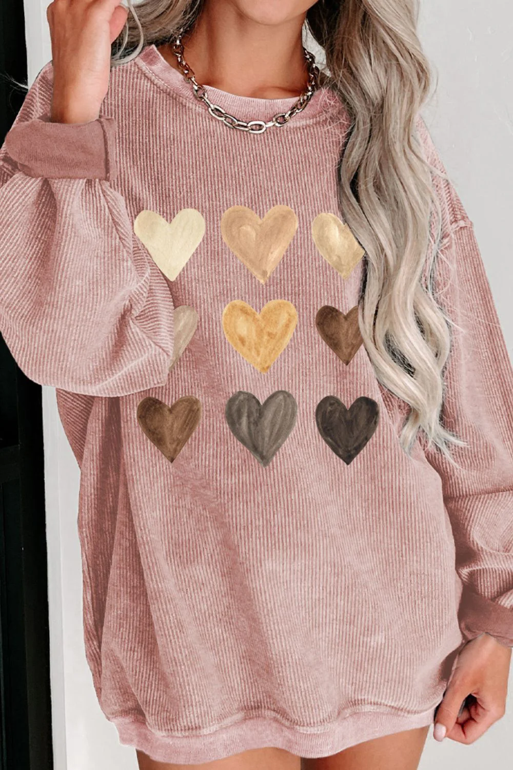Heart Round Neck Dropped Shoulder Sweatshirt - Image 7