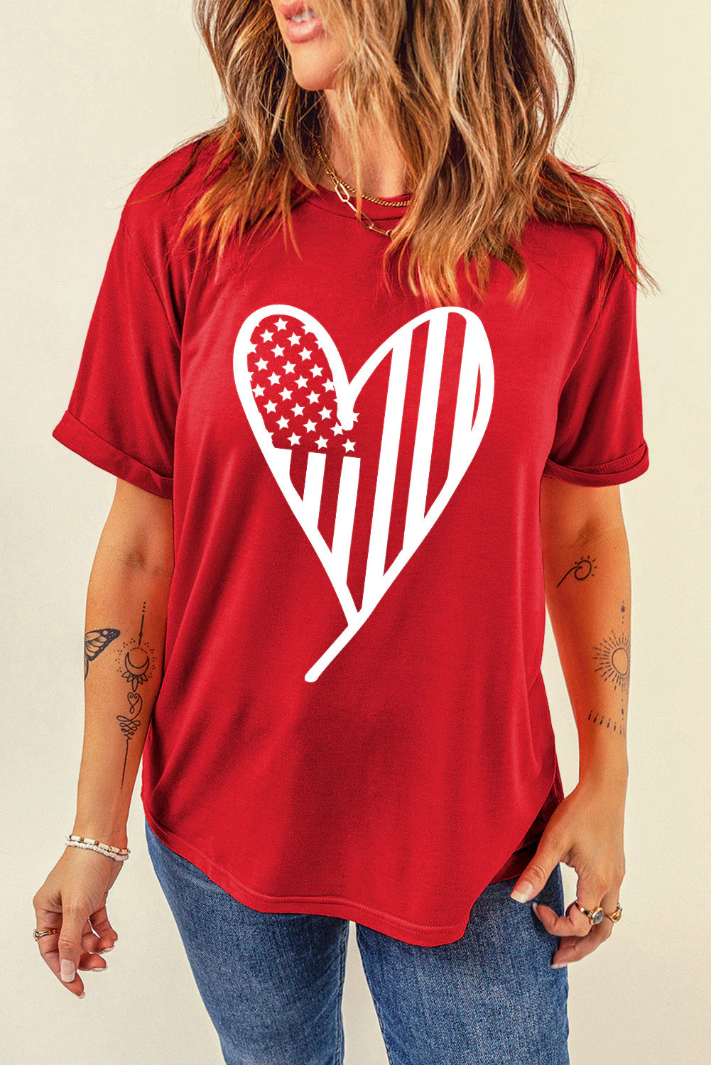 Heart Round Neck Short Sleeve T-Shirt - Image 2