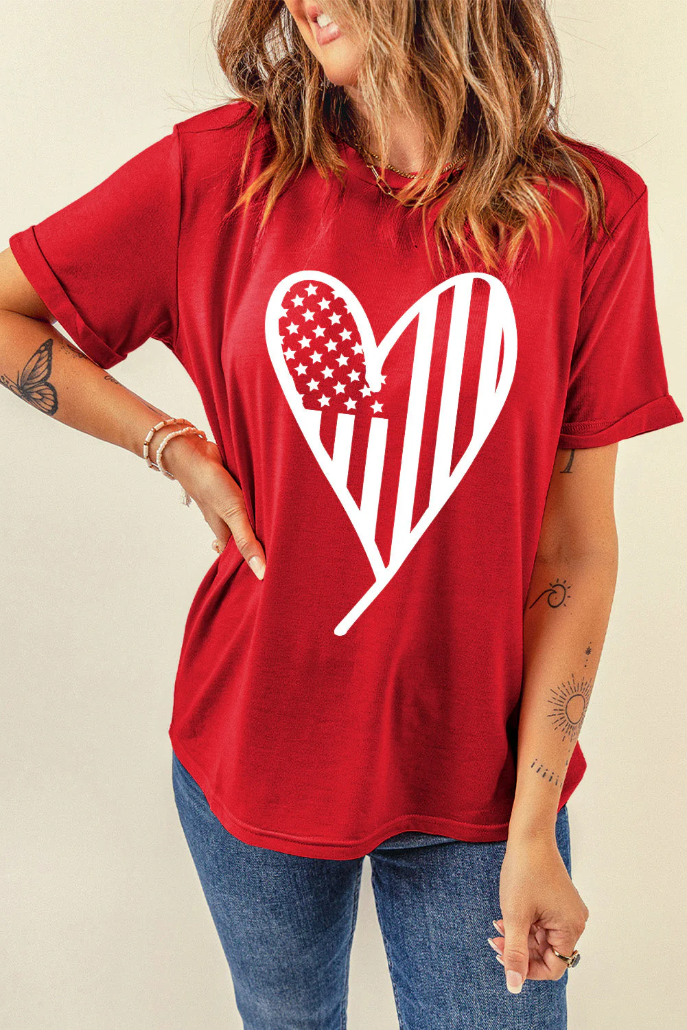 Heart Round Neck Short Sleeve T-Shirt - Image 3