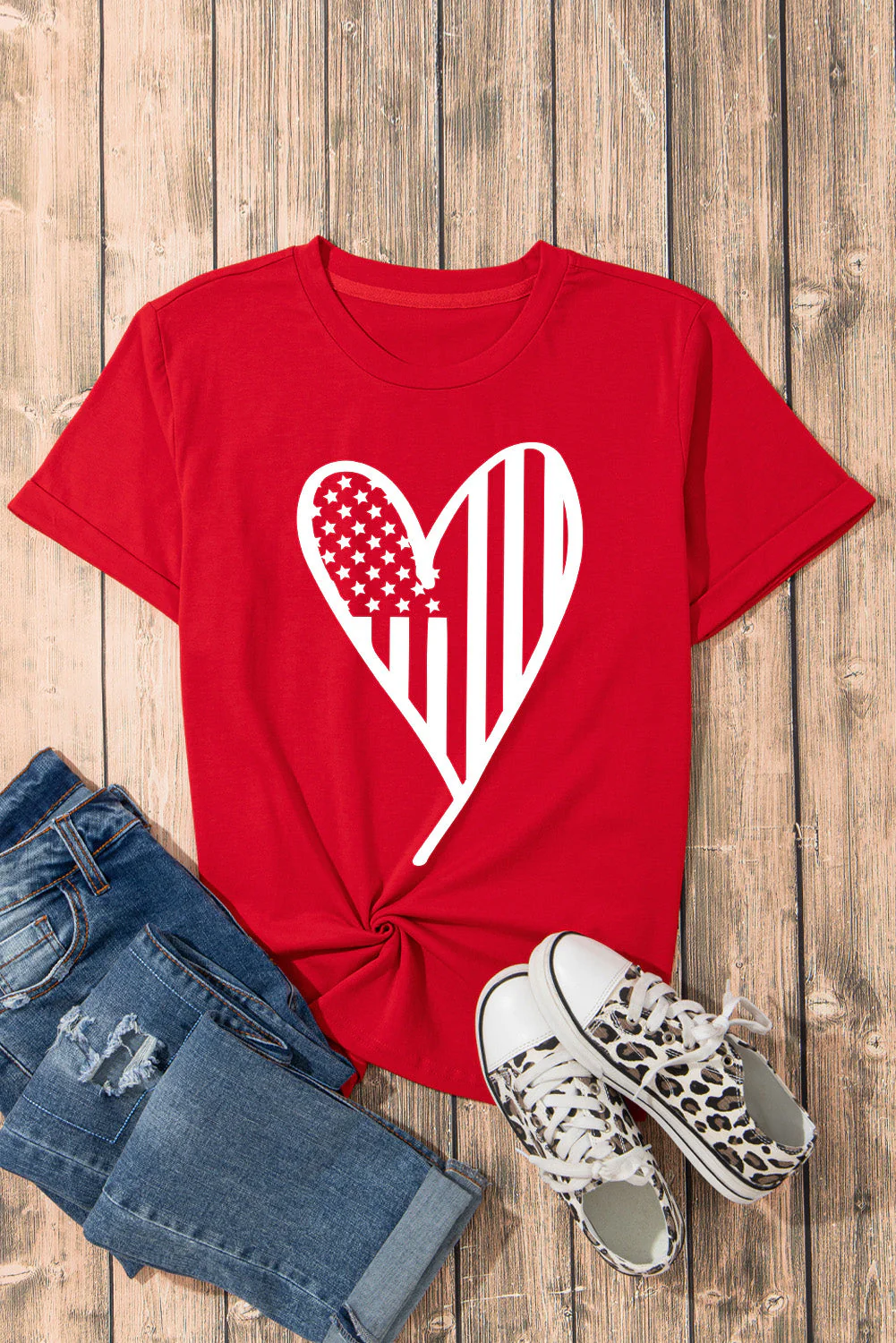 Heart Round Neck Short Sleeve T-Shirt - Image 5