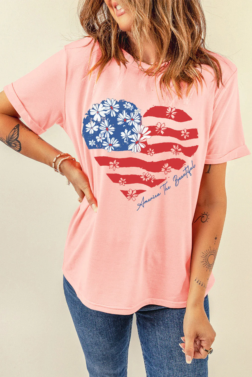 Heart Round Neck Short Sleeve T-Shirt - Image 2
