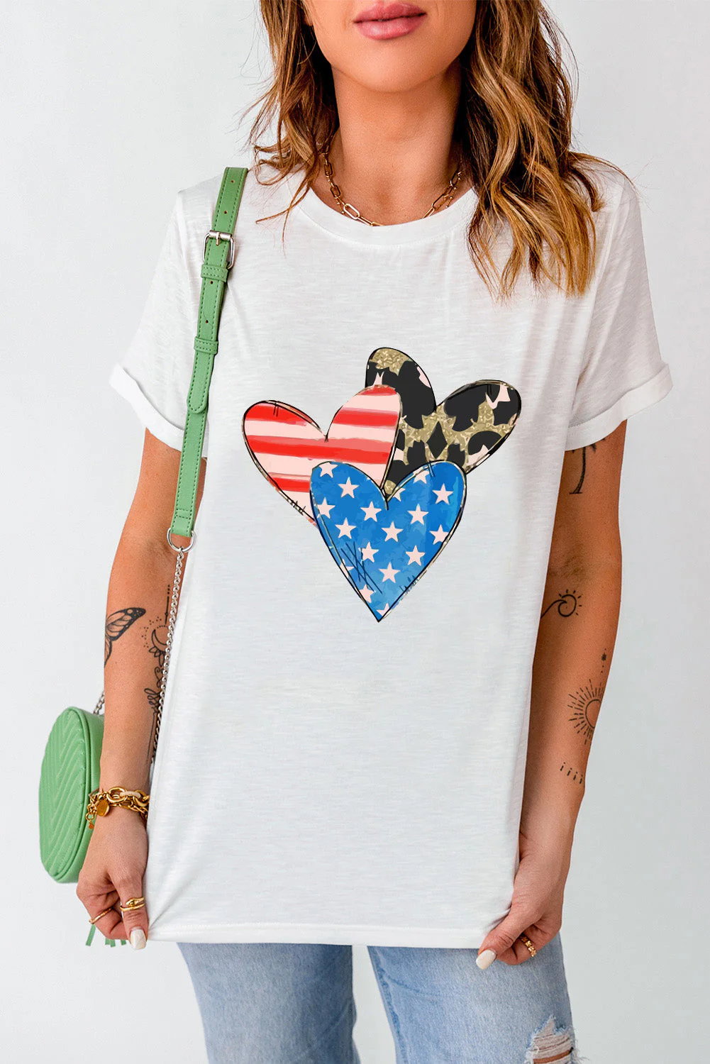 Heart Round Neck Short Sleeve T-Shirt - Image 3