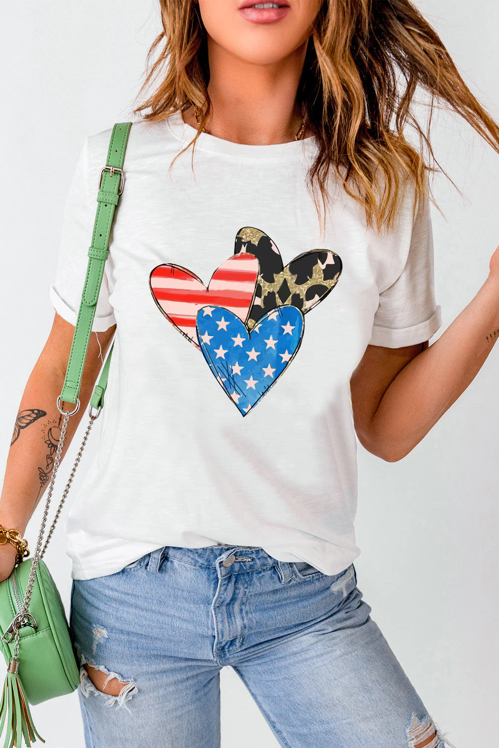 Heart Round Neck Short Sleeve T-Shirt - Image 4