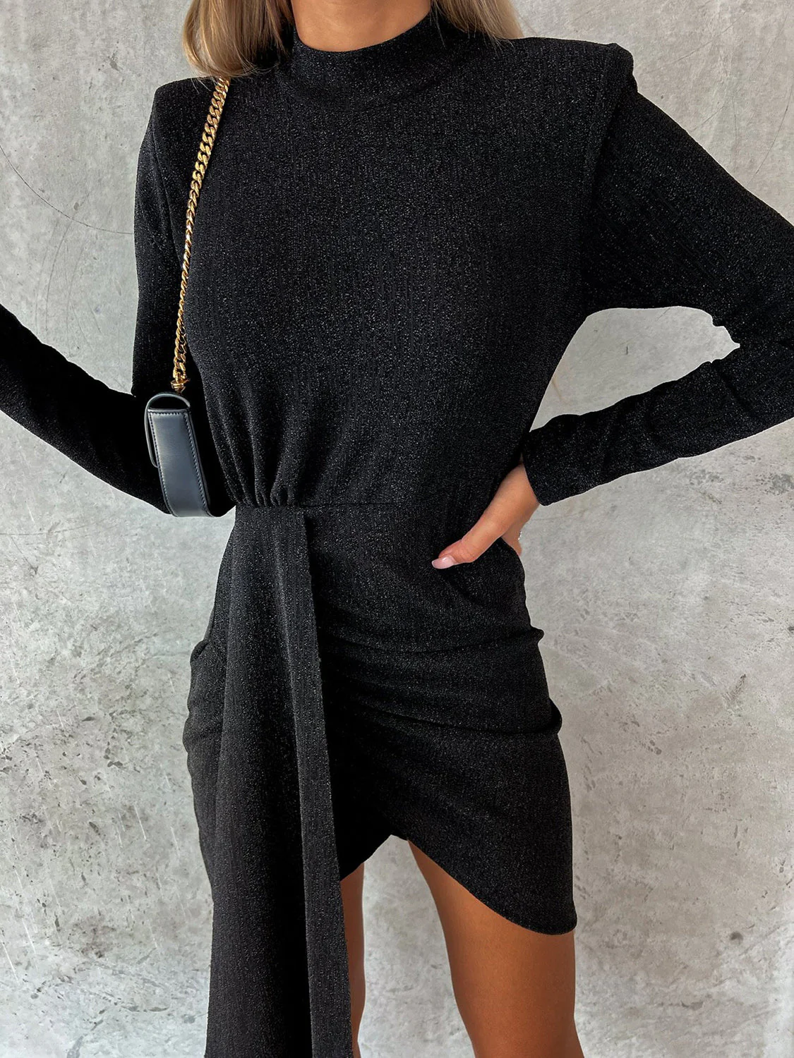Heathered Mock Neck Long Sleeve Mini Dress - Image 10
