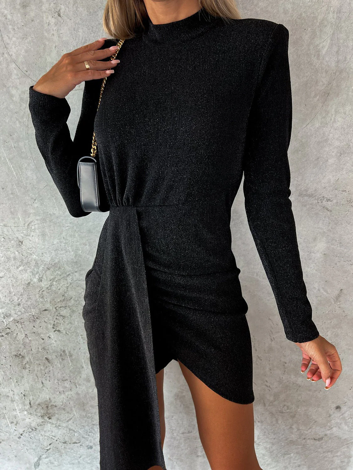 Heathered Mock Neck Long Sleeve Mini Dress - Image 9